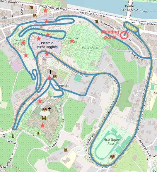 Mappa dei percorsi percorribili durante il Tour a Piazzale Michelangelo con Golf Cart | Florence Discovering Agency